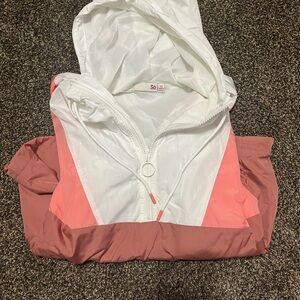 SO White and Pink Hooded Windbreaker